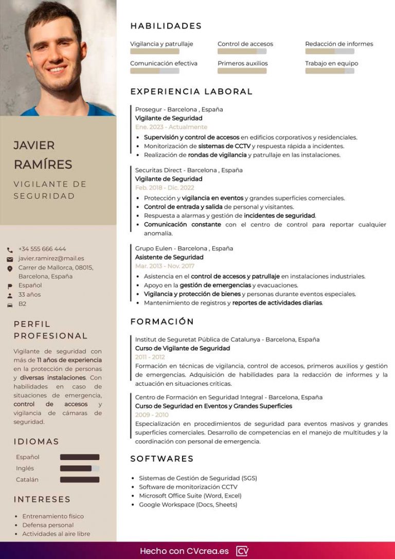 Ejemplos de CV: Vigilante de Seguridad Privada